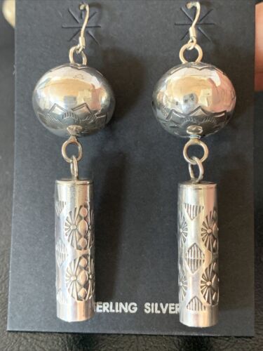 Navajo Naja Bead Earrings | Sterling Silver Pearls | 2.75" | Authentic Native American Handmade | 1515