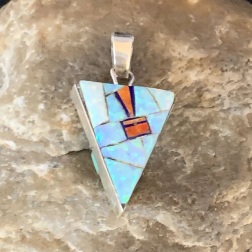 Navajo Turquoise Spiny Opal Multi-Color Inlay Pendant | Sterling Silver | Authentic Native American Handmade | 13723