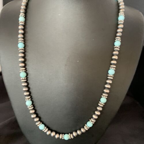 Navajo Pearls Dry Creek Turquoise Bead Necklace | Sterling Silver | 22" | 13164