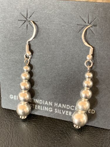 Southwestern Trending Sterling Silver Navajo Pearls Dangle Earrings | Authentic Native American Handmade | 13039