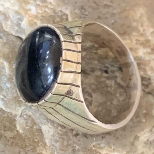 Native American Old Pawn Navajo Black Onyx Ring | Sterling Silver | Sz 12 | 11956