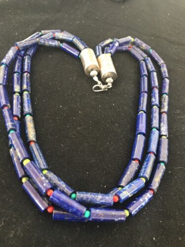 Native American Lapis & Turquoise Necklace | Sterling Silver | Navajo Handmade | 21" | 387