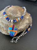 Navajo Multi-Color Spiny Turquoise Inlay Pendant | Sterling Silver | Authentic Native American Handmade | 10658