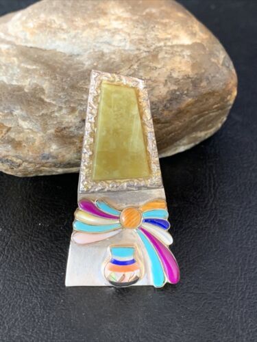Navajo Turquoise Spiny Sugilite Multi-Color Inlay Pendant | Sterling Silver | Native American Handmade | 13768