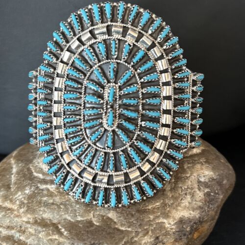 Navajo Blue Turquoise Cuff Bracelet | Sterling Silver | Authentic Native American Handmade | 14597