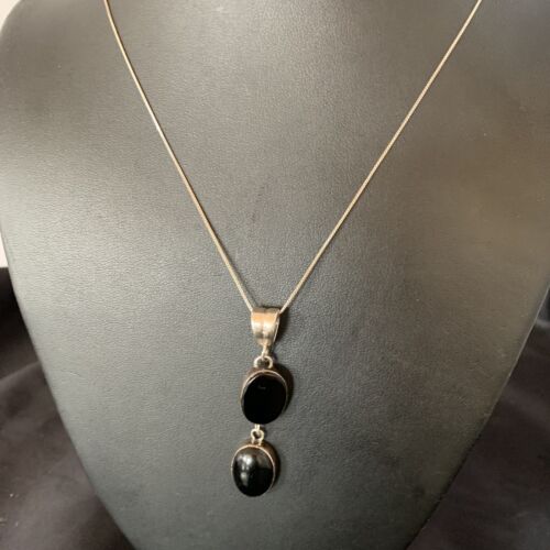 Navajo Black Onyx Inlay Pendant | Sterling Silver | Authentic Native American Handmade | 12933