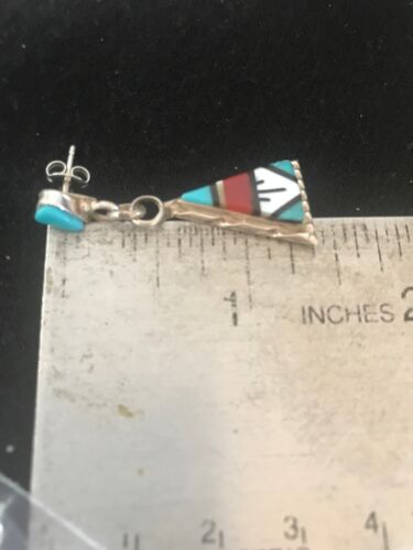 Navajo Sterling Silver Inlay Earrings | Coral Turquoise Onyx Mother of Pearl | Southwestern