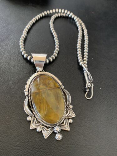 Men's Navajo Pearl Sterling Silver Necklace | Coffee Tiger's Eye Pendant | 11689