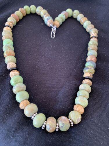 Navajo Sterling Silver Onyx, Agate & Picture Jasper Men's Necklace | 12mm | Authentic Native American Handmade | 23" | 1275