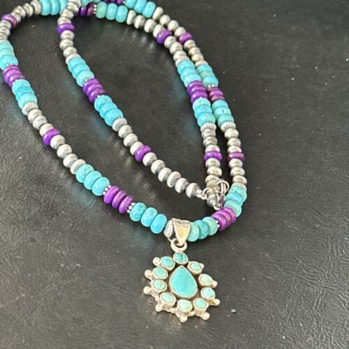 Blue Turquoise Sugilite Multi-Stone Necklace Pendant | Navajo Sterling Silver | 14640