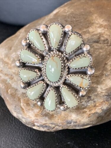 Navajo Green Turquoise Cluster Ring | Authentic Native American Sterling Silver | Multi-Stone | Sz 7.5 | 12189
