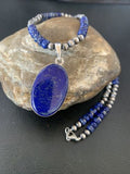 Native American Navajo Blue Lapis Pendant Necklace | Sterling Silver | Authentic Handmade | 11914