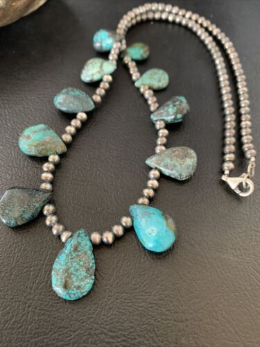 Native American Navajo Blue Turquoise Necklace | Sterling Silver | 19" | 12918 - Masha USA