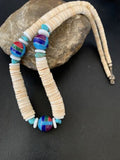 Authentic Native American Santo Domingo Shell & Turquoise 3-Bead Pendant Necklace with Pearls | 20" | 12524