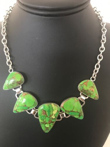 Southwestern Green Mojave Turquoise Necklace | Sterling Silver | 18" | 3692