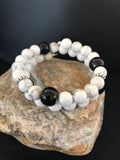 Navajo White Howlite Turquoise Onyx Bead Bracelet | Sterling Silver | Authentic Native American Handmade