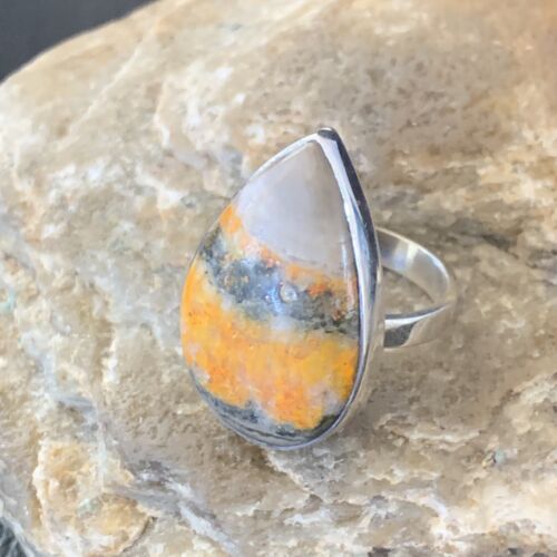 Navajo Yellow Bumble Bee Jasper Ring | Sterling Silver | Sz 8 | 11546