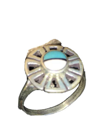 Navajo Women's Turquoise & Mother of Pearl Sterling Silver Ring Sz 6 | Inlay | Handmade 01791