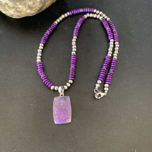 Navajo Pearls Purple Sugilite Mojave Turquoise Necklace | Sterling Silver | Authentic Native American Handmade | 13303