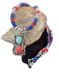 Navajo Pearls Sterling Silver Pendant Necklace | Lapis, Turquoise & Coral | Native American Handmade | 01176