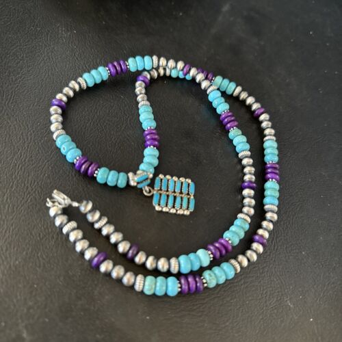 Blue Turquoise Sugilite Navajo Sterling Silver Necklace Pendant | Multi-Stone | 14644