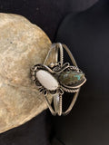 Navajo White Buffalo Turquoise Cuff Bracelet | Sterling Silver | Authentic Native American Handmade | 347