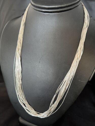 Handmade Liquid Heishi Necklace | 20 Strands Sterling Silver | 22" Silver Tubes | 14708