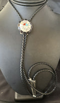 Men's Bolo Tie | Zuni Sunface Mother of Pearl Coral Turquoise Inlay | Sterling Silver | 14754