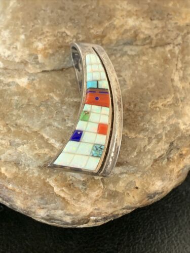 Navajo White Opal Coral Corn Inlay Pendant | Sterling Silver | Authentic Native American Handmade | 1172