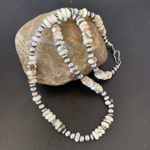 Men's Navajo Pearl Necklace with Wild Horse Turquoise Pendant | Sterling Silver | Single Strand | 10474