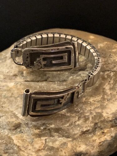 Authentic Native American Hopi Sterling Silver Watch Tips Band | Bear Paw Design | Vintage Women's Jewelry | Old Pawn | 1447