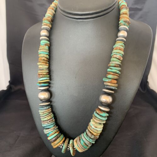 Navajo Green Turquoise Necklace | Sterling Silver | Authentic Native American | 20" Graduated | 10688