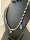 Navajo Handmade Sterling Silver Turquoise Necklace | 3 Teardrop Pendants | Authentic Native American | 1952