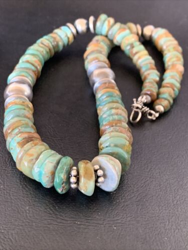 Navajo Pearls Green Turquoise Necklace | Sterling Silver | Authentic Native American | 21" | 12329