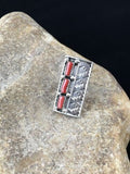 Navajo Red Coral Multi-Stone Ring | Authentic Native American Sterling Silver | Multi-Stone | Sz 7.5 | 10094