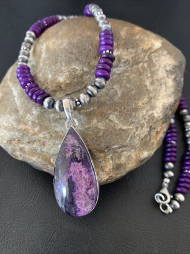 Navajo Pearl Purple Sugilite Necklace Pendant | Sterling Silver | Authentic Native American Handmade | 11917