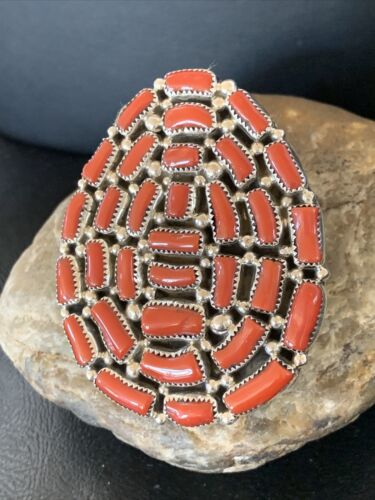 Navajo Red Coral Cluster Ring | Authentic Native American Sterling Silver | Multi-Stone | Sz 7 | 12230