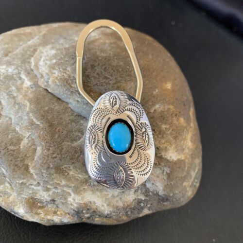 Navajo Turquoise Keyring | Sterling Silver | Authentic Native American Handmade | 2" | 11598