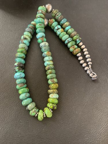 Native American Green Turquoise Bead Necklace | Sterling Silver | 20" | 2088