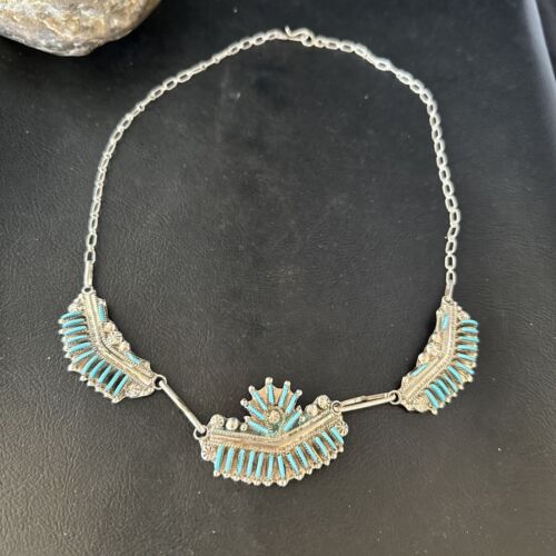 Zuni Kingman Turquoise Needle Point Necklace Pendant | 20" | Sterling Silver | 14536