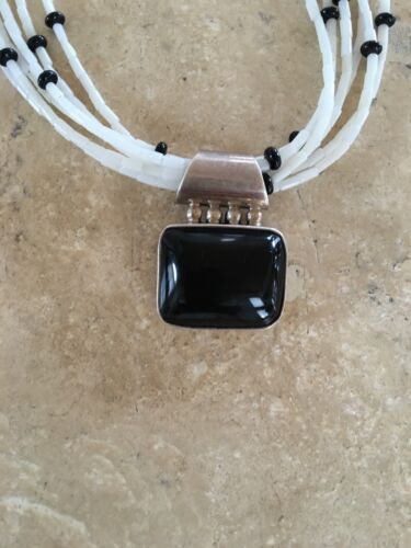 Southwestern White Bamboo Coral Onyx Necklace | Multi-Strand Pendant Navajo | 8144
