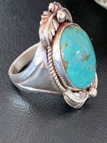 Men's Classic Navajo Blue Turquoise Ring | Sterling Silver | Sz 11 | Authentic Native American Handmade | 10447