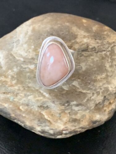 Navajo Old Pawn Pink Rose Quartz Ring | Sterling Silver | Sz 6 | Authentic Native American Handmade | 10834