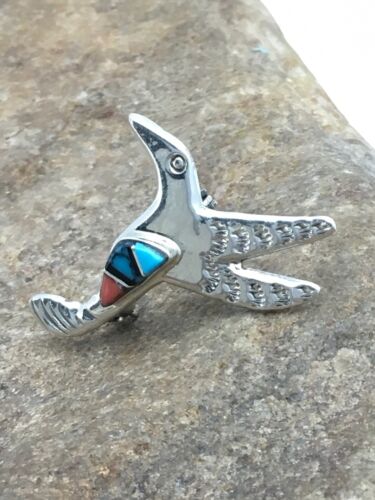 Navajo Hummingbird Pin with Coral Turquoise Inlay | Sterling Silver | Authentic Native American Handmade | 2901