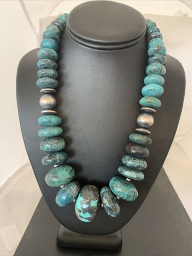 Navajo Pearls Sterling Silver Graduated Natural Blue Turquoise Necklace | Authentic Native American | 20" | 731