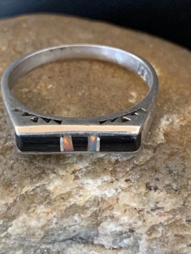 Navajo Black Onyx Opal Inlay Ring | Sz 7 | Authentic Native American Handmade | 11143