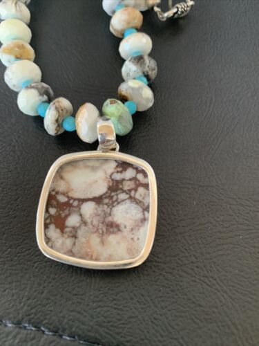 Men's Navajo Wild Horse Turquoise Pendant Necklace | Sterling Silver | Authentic Native American Handmade | 10265