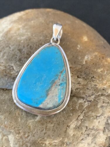Navajo Blue Bisbee Turquoise Pendant | Sterling Silver | 1.5" | Authentic Native American Handmade | 1617