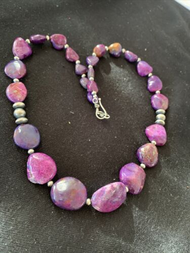 Southwestern Navajo Pearls Purple Turquoise Necklace | Sterling Silver | Authentic Native American Handmade| 20" | 1049