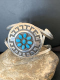 Men's Cluster Navajo Blue Kingman Turquoise Cuff Bracelet | Sterling Silver | Authentic Native American Handmade | 1652